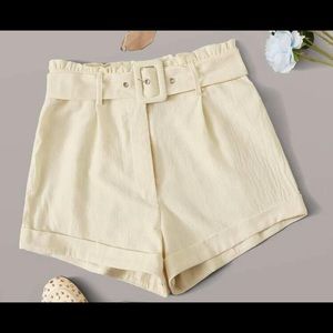 Paperbag waist belted cuffed shorts
